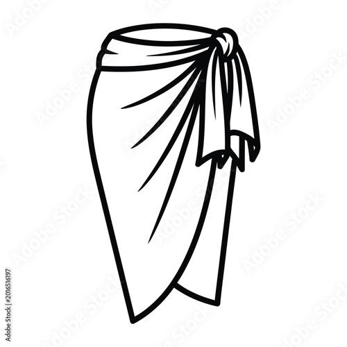 Minimalist line art icon of sarong beach wrap skirt for summer fashion and travel retail e-commerce website categories
