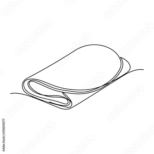 Elegant single line drawing of a folded piece of flatbread or crepe for culinary menu design and food blog graphic assets