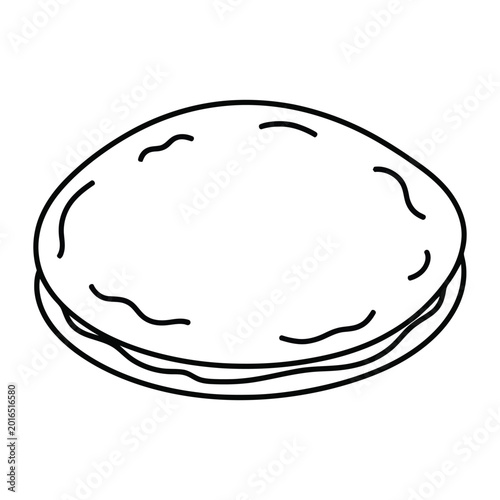Minimalist line drawing of a flat round pancake or tortilla served on a plate for cafe and restaurant menu graphic design