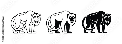 Canvas Print Monkey Icons Set, Primate Vector Graphics, Ape Silhouette Collection, Wildlife A