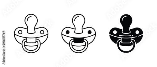 Фотография Baby pacifier icon set, minimalist infant soother vector collection, black and w