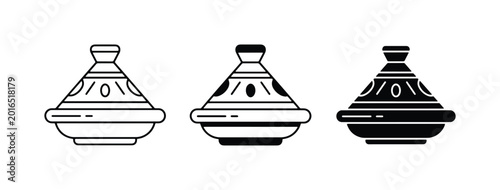 Foto Moroccan Tagine Pot Icons, Traditional Ceramic Cookware, Culinary Vessel Graphic