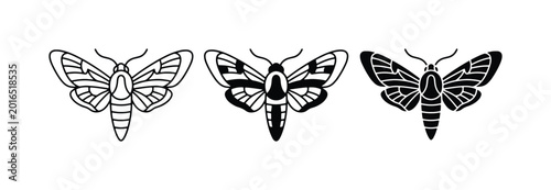 Foto Three Stylized Moth Illustrations, Black and White Insect Graphics, Vector Art f
