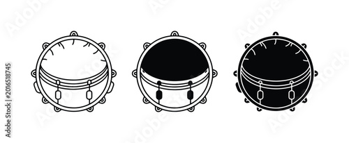 Schilderij op canvas Tambourine Icons Set, Percussion Instrument Graphics, Musical Symbols, Vector Ar