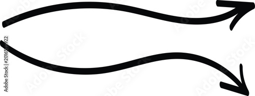 Minimalist black hand drawn long curved arrows for elegant design highlights and pointers on transparent background file.