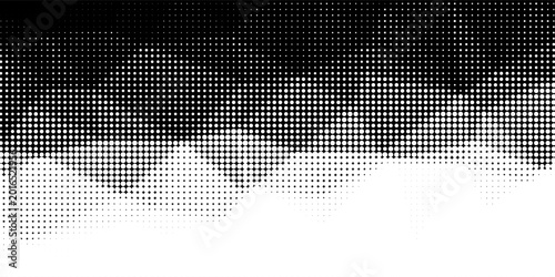 Vector halftone dots background, fading dot effect. Imitation of a mountain landscape, banner, shades of gray.