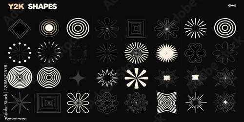 Tableau sur toile Y2k shapes grid abstract geometric patterns on black background