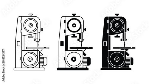 Bild auf Leinwand Band Saw Machine Icons, Industrial Equipment Vector Set, Workshop Tools Collecti