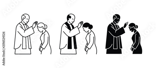 Foto 70 Religious Blessing Icon Set, Clergy Anointing Woman, Spiritual Ritual, Faith