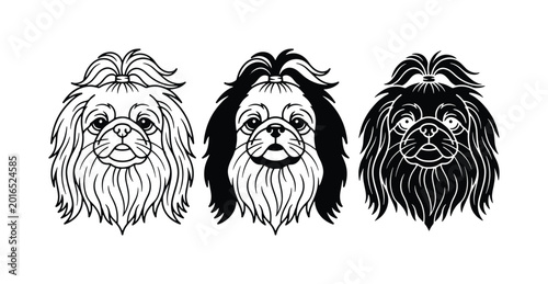 Foto Pekingese Dog Faces Vector Set, Stylized Canine Portraits, Cute Pet Illustration