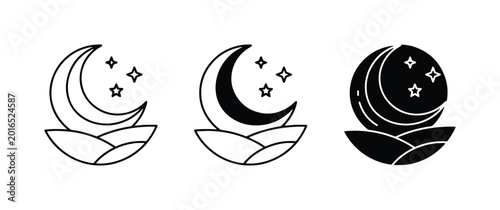 Foto Moon and Stars Icons, Night Sky Vector Graphics, Celestial Symbols for Sleep and