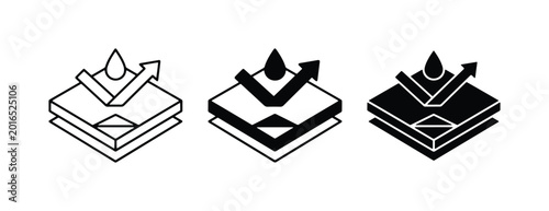 Quadro su tela Waterproof Material Icons, Layered Fabric Protection, Liquid Repellent Symbols