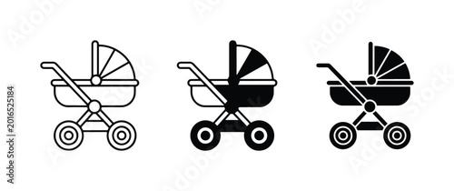 Bild auf Leinwand Baby Stroller Icons, Vintage Pram Vector Graphics, Modern Carriage Set