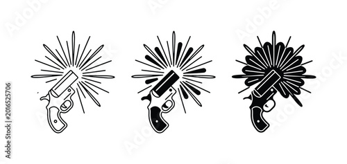 Slika na platnu Vintage Revolver Icons, Retro Gun Graphics, Old West Firearm Symbols
