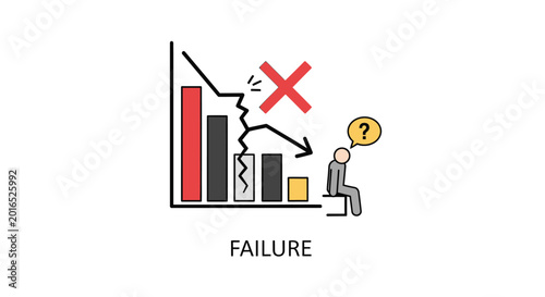 Cuadro en lienzo failure concept with declining graph and person line art illustration