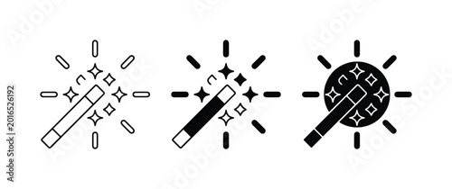 Canvas Print Magic Wand Icons, Fantasy Sparkle Symbols, Wizardry Spell Effects, Set of 3
