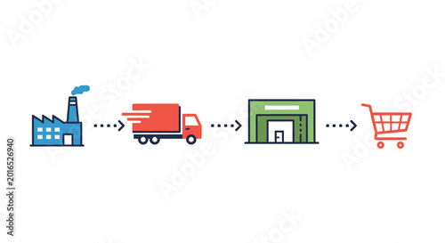 Supply chain icons with factory truck warehouse and shopping cart