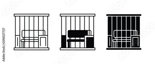 Obraz na plátne Prison Cell Icons, Jail Booth Vector Graphics, Incarceration Concept Art