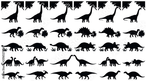 Принти на полотні Herbivore Feeding Grazing Silhouettes Set Packs, Editable Vector Stroke Illustrations