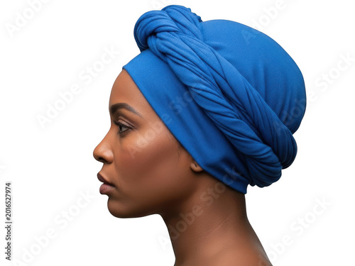 Woman wearing blue headwrap isolated on transparent background