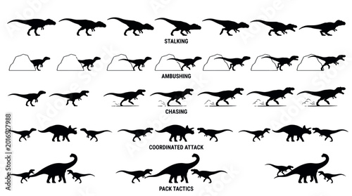 Photos Predator Strategy Sequences Silhouettes Set Packs, Editable Vector Stroke Illustrations