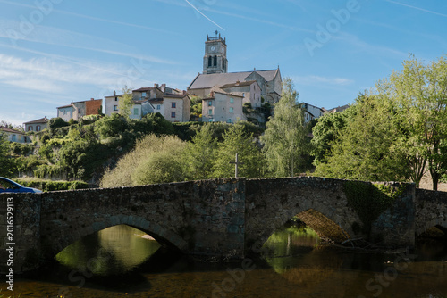 Quadro su tela Panoramic view of downtown Bellac, a commune in the Haute-Vienne department in t