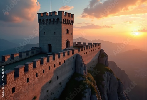 Historic Watchtower Stone Fortress Sunset Medieval City Wall Spectacular Ancient Architecture