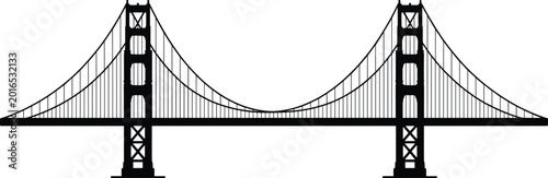 Tableau sur toile Golden Gate Style Suspension Bridge Silhouette Isolated on White Background for