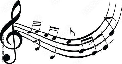 Black and white musical notes on staff lines