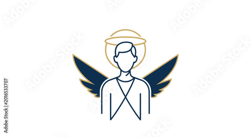 Bilde på lerret Stylized angel icon with halo and wings, representing spirituality and divinity, on an isolated white background
