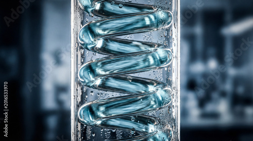 Close up of laboratory distillation glass equipment