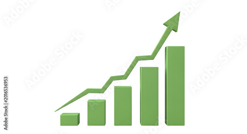 Free Download 3d render of a green bar chart with an upward trending arrow isolated on transparent background - GFXLoad