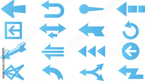 Bild auf Leinwand Assortment of blue arrow icons pointing left and indicating various actions and directions