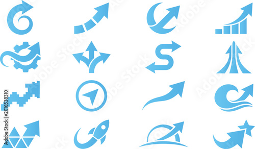 Billede på lærred Set of blue upward trend and growth icons for financial analysis and business progress