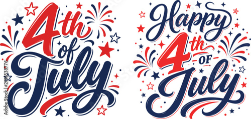 Happy Fourth Of July Fireworks Patriotic Typography Design