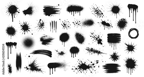 Fotografie Grunge spray paint splatter textures with graffiti ink blots, dirty aerosol spla