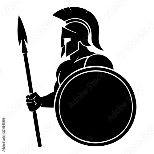 Ancient greek hoplite warrior with spear and shield