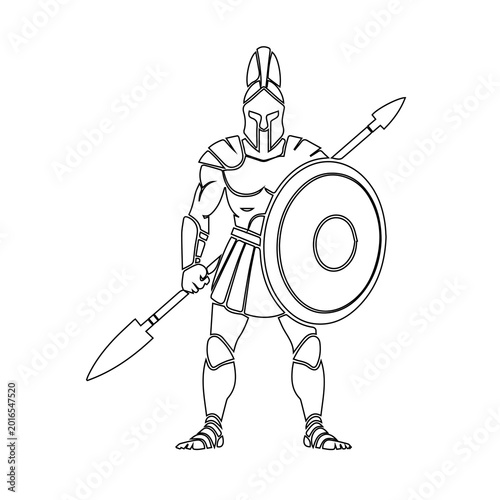 Ancient greek hoplite warrior with shield and spear