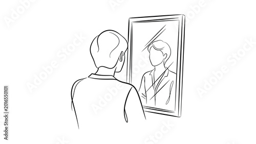 Tableau sur toile Man looking at himself in mirror.