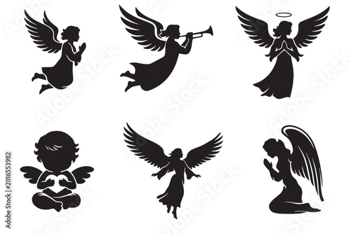 Obraz na płótnie Heavenly angel silhouette collection, set of 6 divine cherub and celestial spiri