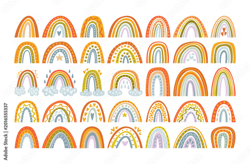 Obraz premium Rainbow Collection Pattern Set Cartoon
