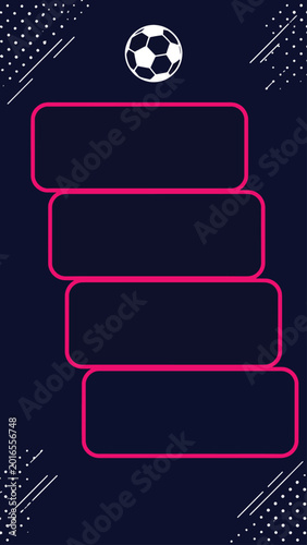 Vertical football lineup template with soccer ball and four pink glowing frames on dark background