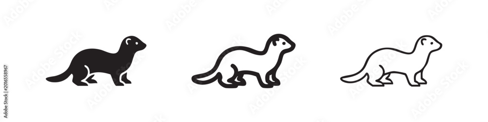 Naklejka premium Ferret Icon Set - Weasel or Marten Vector Illustration