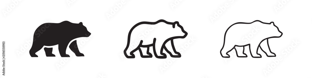 Fototapeta premium Bear Icon Set - Grizzly or Brown Bear Vector Illustration