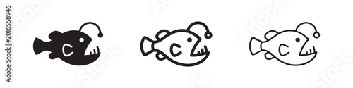 Tableau sur toile Anglerfish Deep Sea Fish Icon Set - Ocean Marine Animal with Lure, Underwater Li