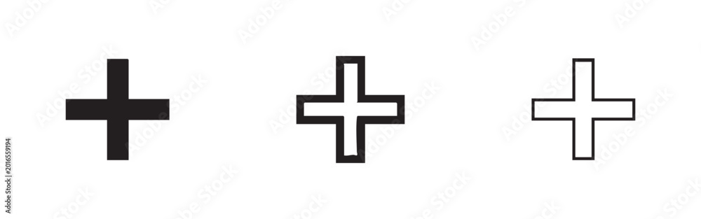 Obraz premium Mathematical Plus Sign and Cross Icons for Medical and UI Application