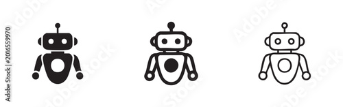 Cute Robot Icons Set - Artificial Intelligence and Technology Symbol