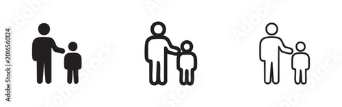 Parent and child icon set, adult and kid figures representing family, care, and parenthood in solid, outline, and hand-drawn styles.
