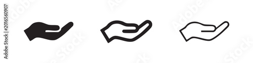 Fotografie Icons of a cupped hand in three styles: solid black, outlined black, and outlined white