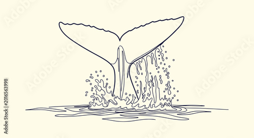 Tableau sur toile Minimalist Line Art Drawing of a Whale Tail Fluke Splashing in the Ocean Water I
